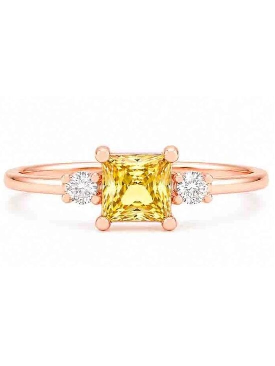 Created 0.48 Cts Yellow Topaz & W/Sapphire Ring 14k Rose Gold Plated (.925 )